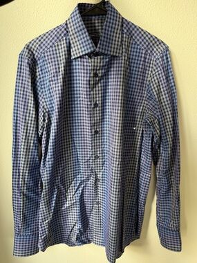 Stefano Ricci Navy, Blue and Yellowish Checked Dress Shirt